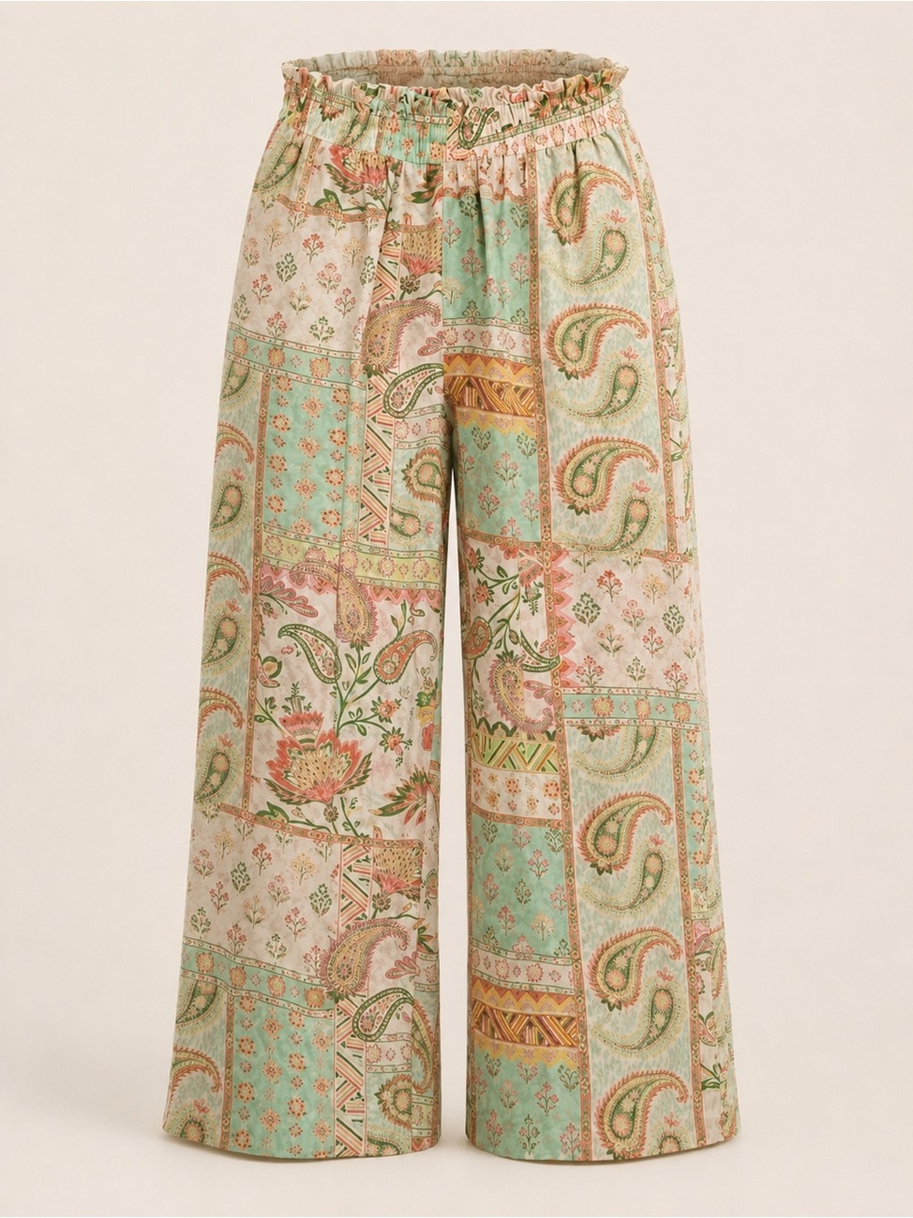 Rose + Olive Paisley Patchwork Wide Leg Palazzo Pants Size M